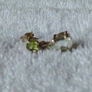 New 925 Hand Crafted Sterling Silver Aquamarine & Peridot Post Drop 1" Earrings
